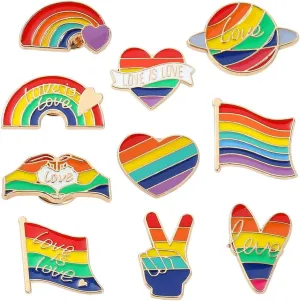 10 Pcs Rainbow Brooch Pins Enamel Pride Love is Love Heart Flag Gay LGBT Brooch Lapel Pins Badges for Clothes Backpacks Decoration Christmas Wedding Birthday Lover Couple Gift Pride Party Souvenir