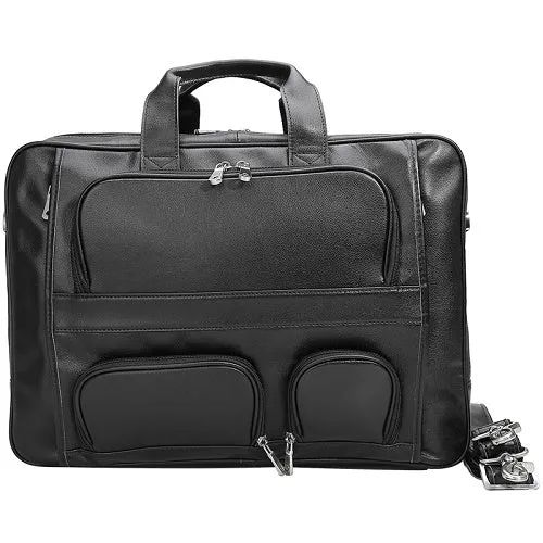 17" Laptop Bag Black Famous Brand Business Men Briefcase Bag Tote Handbag Genuine  Leather