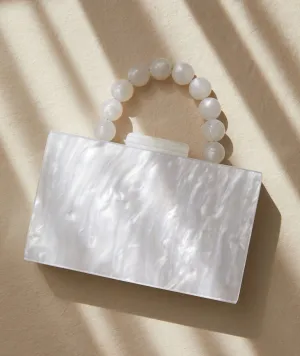 Acrylic Beaded Clutch Bag - White Acrylic Beaded Clutch Bag - White