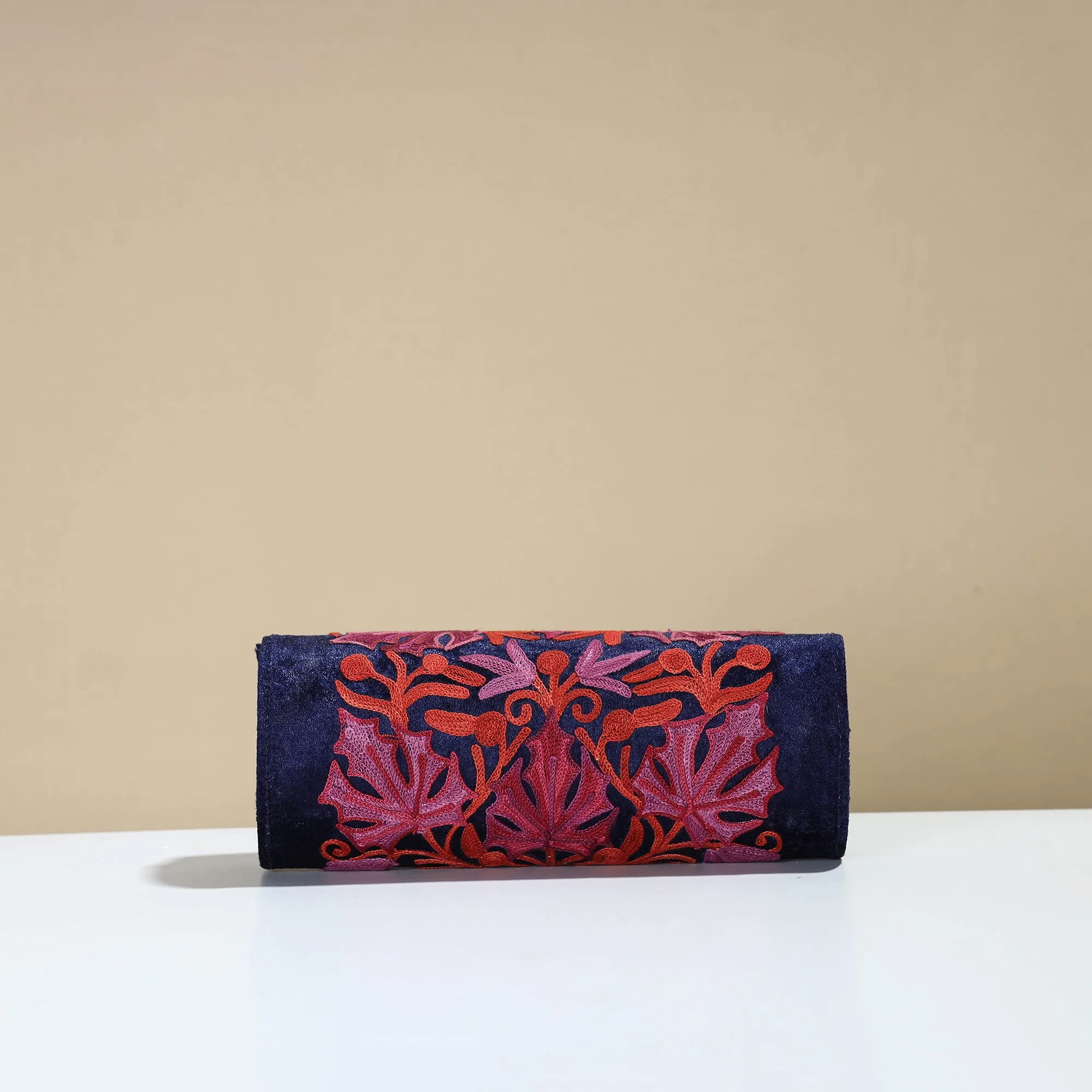Authentic Kashmiri Crewel Embroidery Velvet Clutch 51