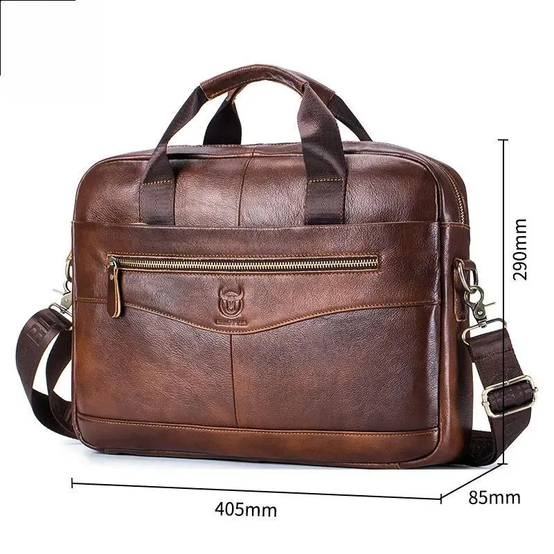 Briefcase Shoulder Messenger Bags Men's Genuine Leather 14-inch Laptop Bag's