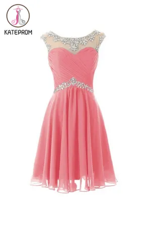 Cap Sleeves Beaded Pink Short Prom\Homecoming Dresses KPH0034 Cap Sleeves Beaded Pink Short Prom\Homecoming Dresses KPH0034