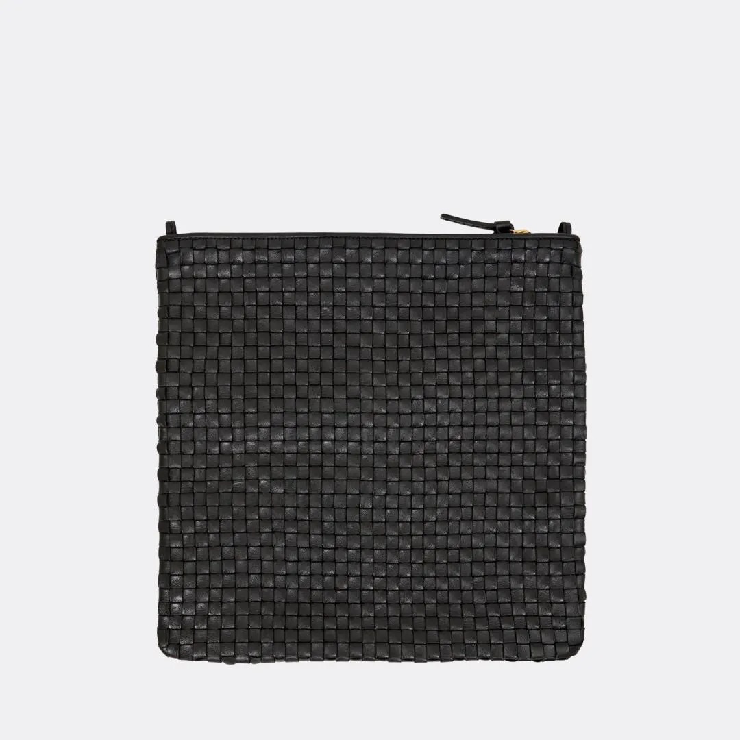 Foldover Clutch With Tabs (Black Woven Checker)