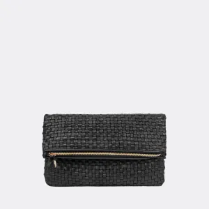 Foldover Clutch With Tabs (Black Woven Checker)