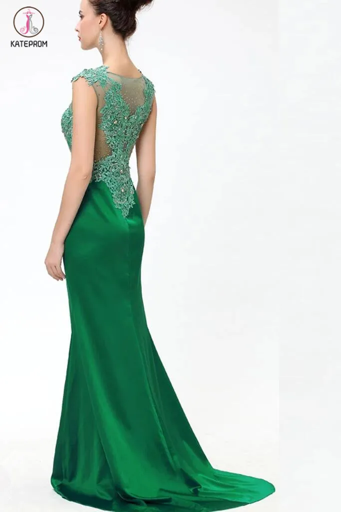 Green Lace Beaded See Through Mermaid Sexy Prom Dresses KPP0041