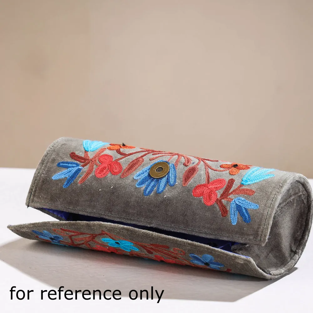 Maroon - Original Chain Stitch Crewel Embroidery Velvet Clutch