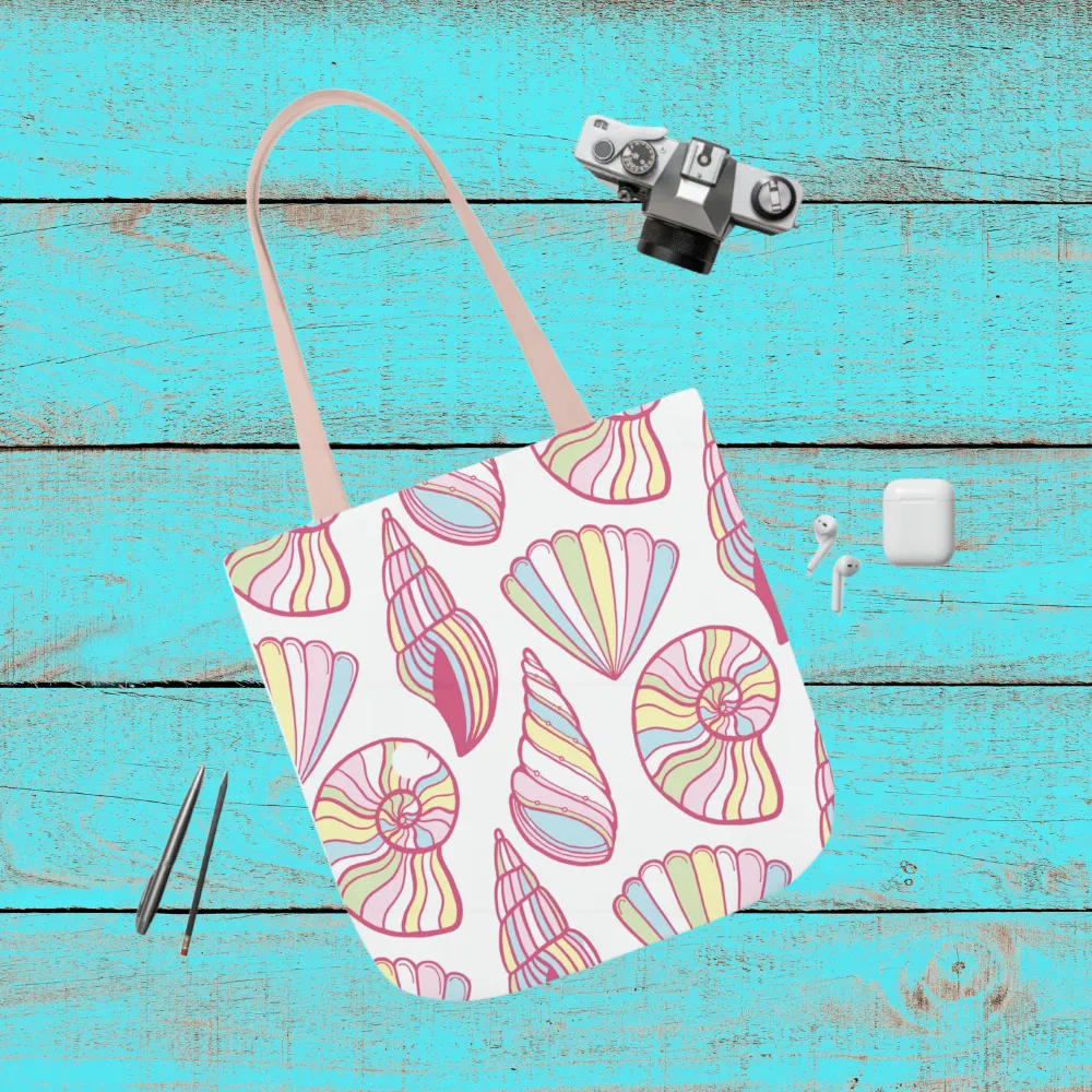 Pastel Seashell Print Beach Tote Bag