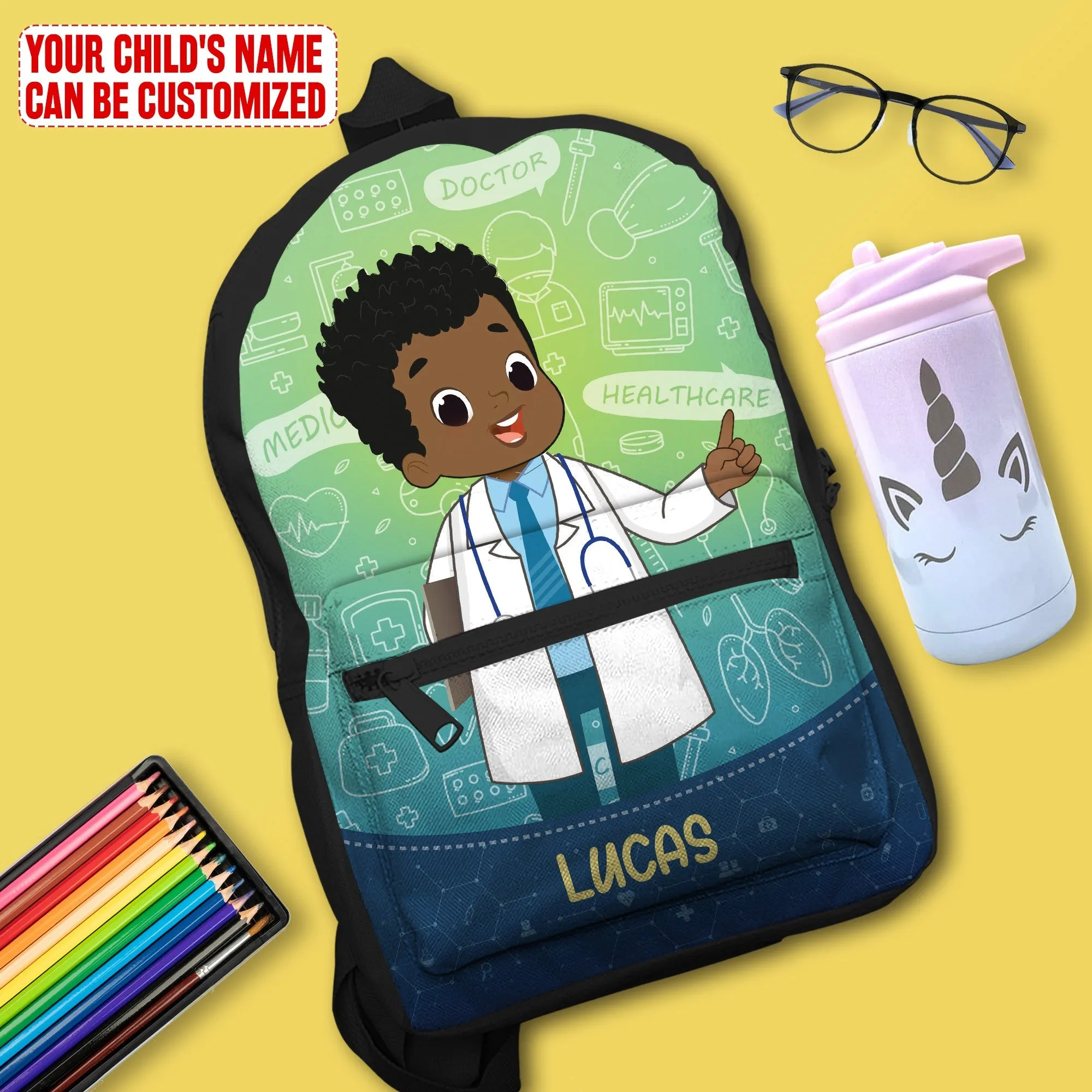 Personalized Little Afro Doctor Kid Backpack