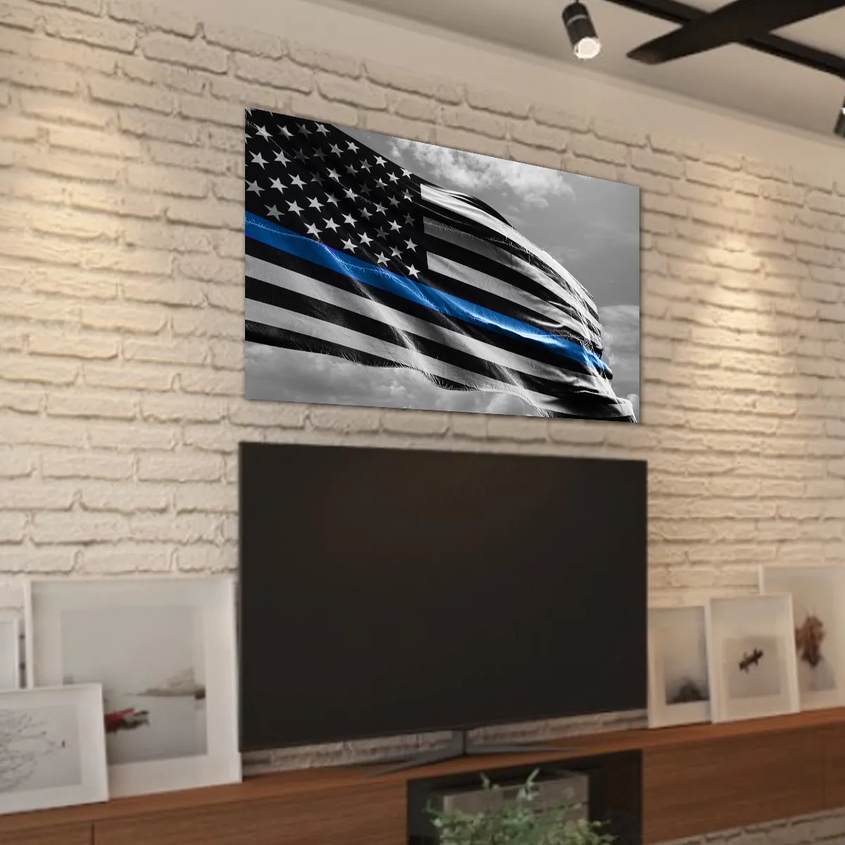 Thin Blue Line Flag Waving Canvas