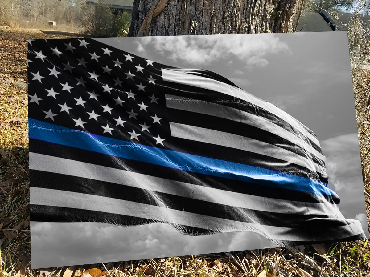 Thin Blue Line Flag Waving Canvas