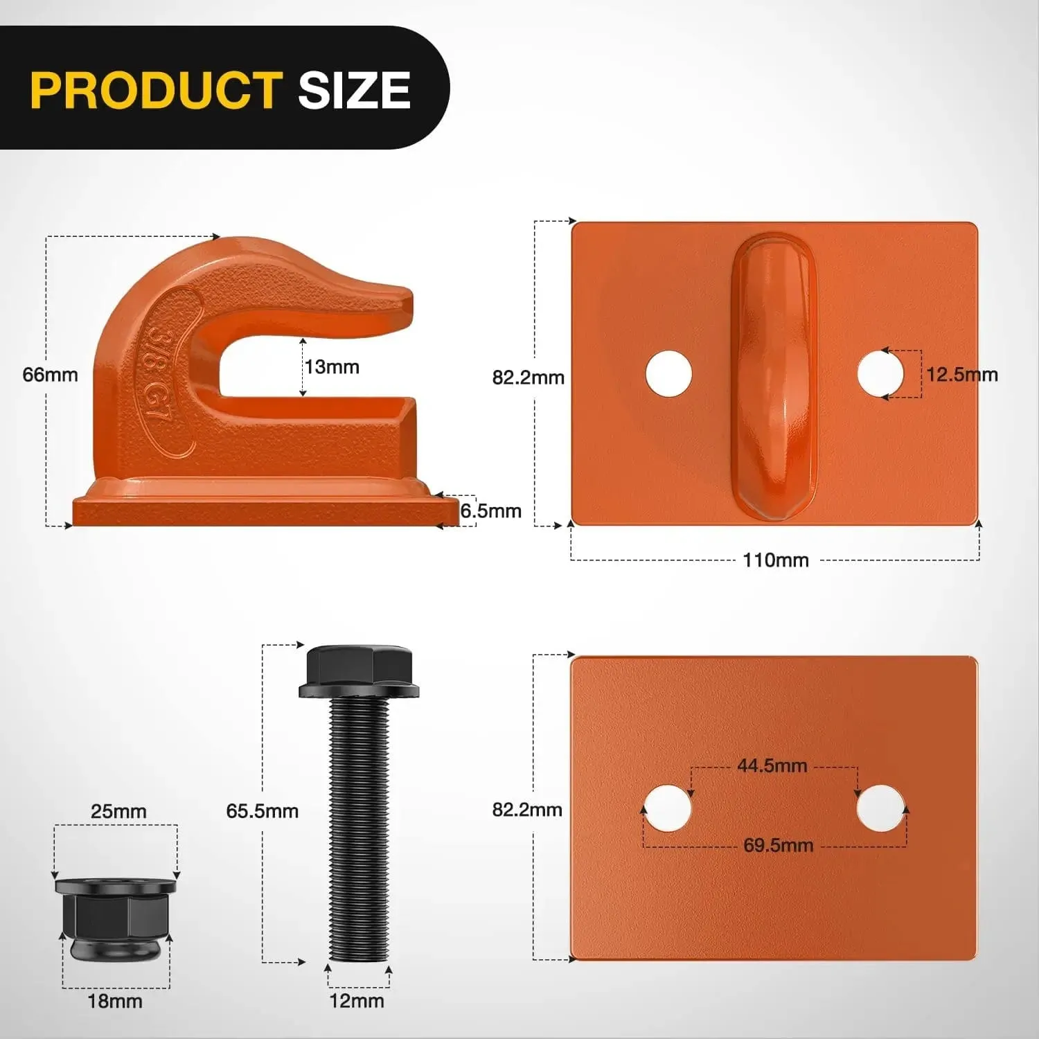 Tractor Bucket Grab Hook 3/8 Inch Orange (Pair)